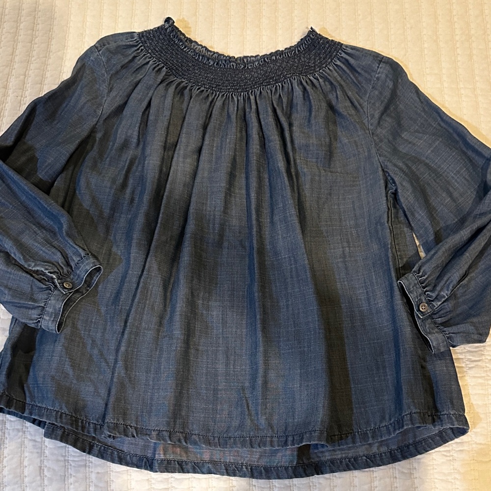 LOFT Indigo Smocked Blouse